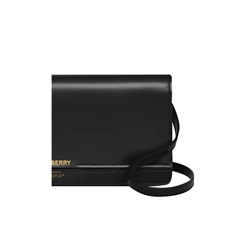 Burberry Horseferry Leather Shoulder Bag Wallet Women's Black-4