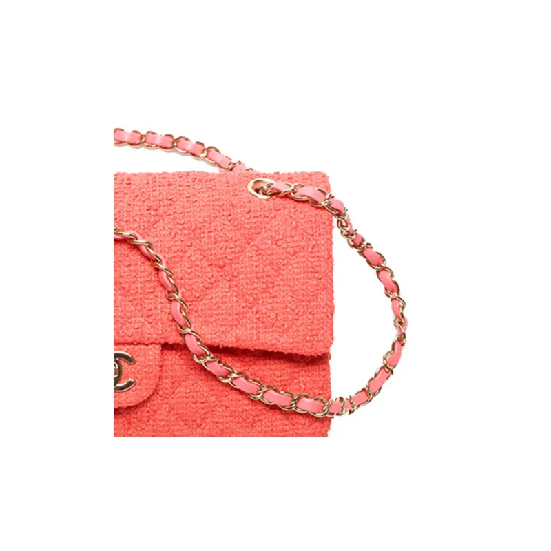 CHANEL Classic Flap CF Twill Soft Woolen Handbag, Flap Bag, Crossbody Bag, Shoulder Bag Women's Coral Pink-3