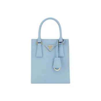 PRADA Saffiano Solid Color Leather Shoulder Bag Crossbody Bag Handbag Regular Women's Light Blue