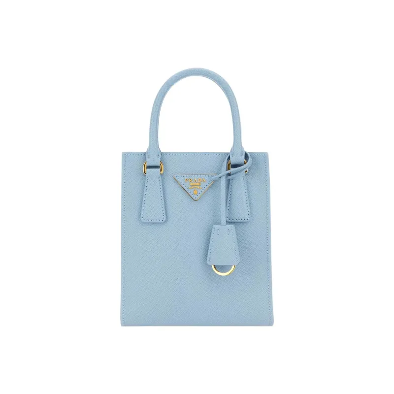 PRADA Saffiano Solid Color Leather Shoulder Bag, Crossbody Bag, Handbag Regular Women's Light Blue-0