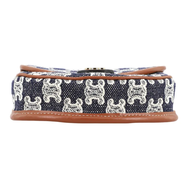 CELINE TriompheBesace Fabric Shoulder Bag Crossbody Bag Mini Women's Marine Blue-3