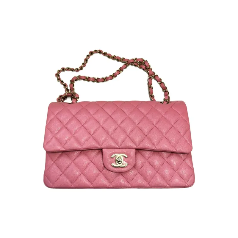 CHANEL Classic Flap CF Grain Calfskin Shoulder Bag, Crossbody Bag Medium Size Women's Pink-0