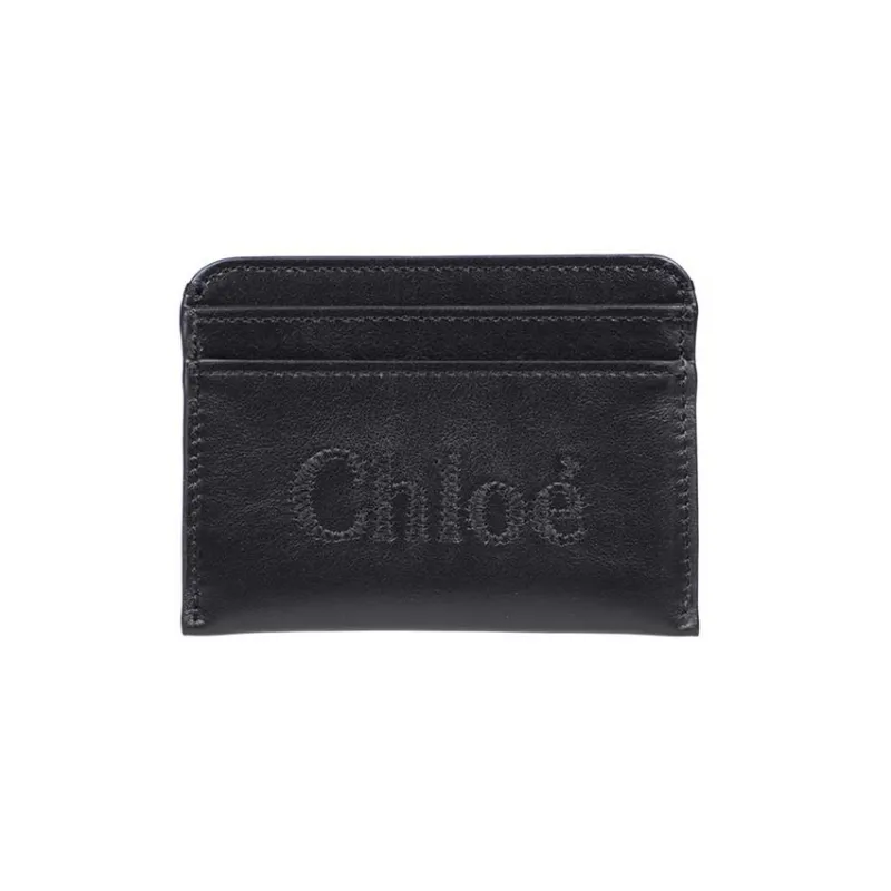 Chloe Cow Leather Card Holder Women's Black-0