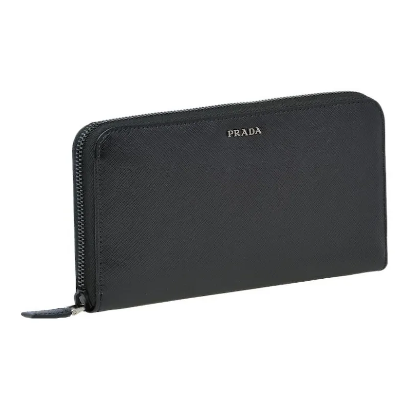 PRADA Saffiano Leather Wallet Men's Black/Baltic Blue-1