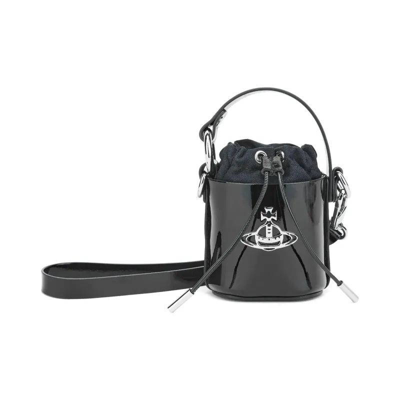 Vivienne Westwood DAISY Cow Leather Bucket Bag, Shoulder Bag, Crossbody Bag, Handbag Mini Women's Black-0