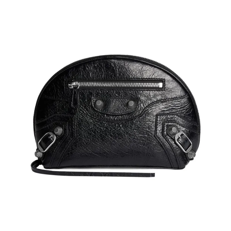 Balenciaga Le Cagole Fine-Grained Sheepskin Makeup Bag Small Size Women's Black-0
