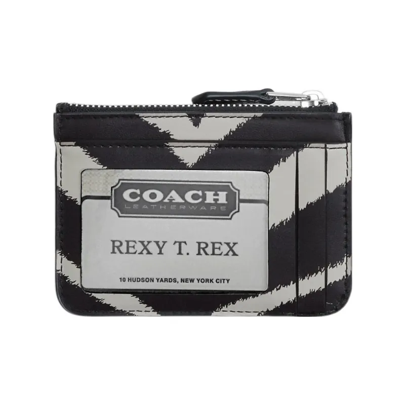 COACH Mini Id Skinny Calfskin Coin Purse, Card Holder Women's Black White-1
