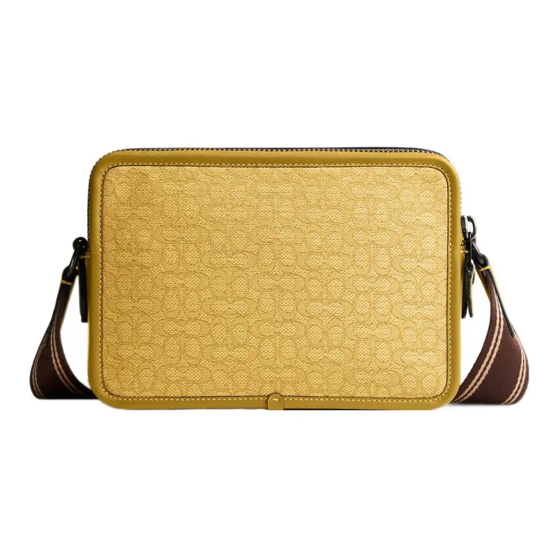 COACH Charter Jacquard With Calfskin Small Square Bag Camera Bag Shoulder Bag Crossbody Bag Medium Size Men's Yellow-2