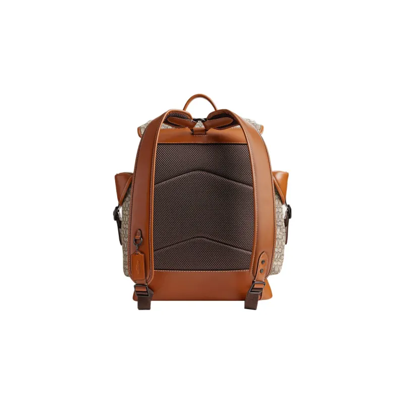 COACH Hitch Jacquard With Genuine Calfskin Backpack Large Size Men's Gray & Brown-2