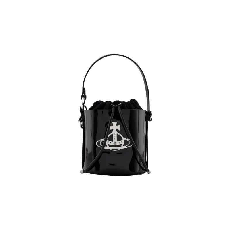 Vivienne Westwood DAISY Cow Leather Bucket Bag, Shoulder Bag, Crossbody Bag, Handbag Small Size Women's Black-1