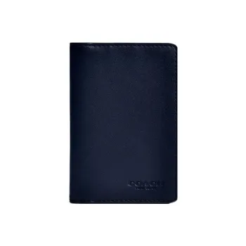 COACH Glove Tanned Leather Card Holder, Wallet Men's Dark Blue