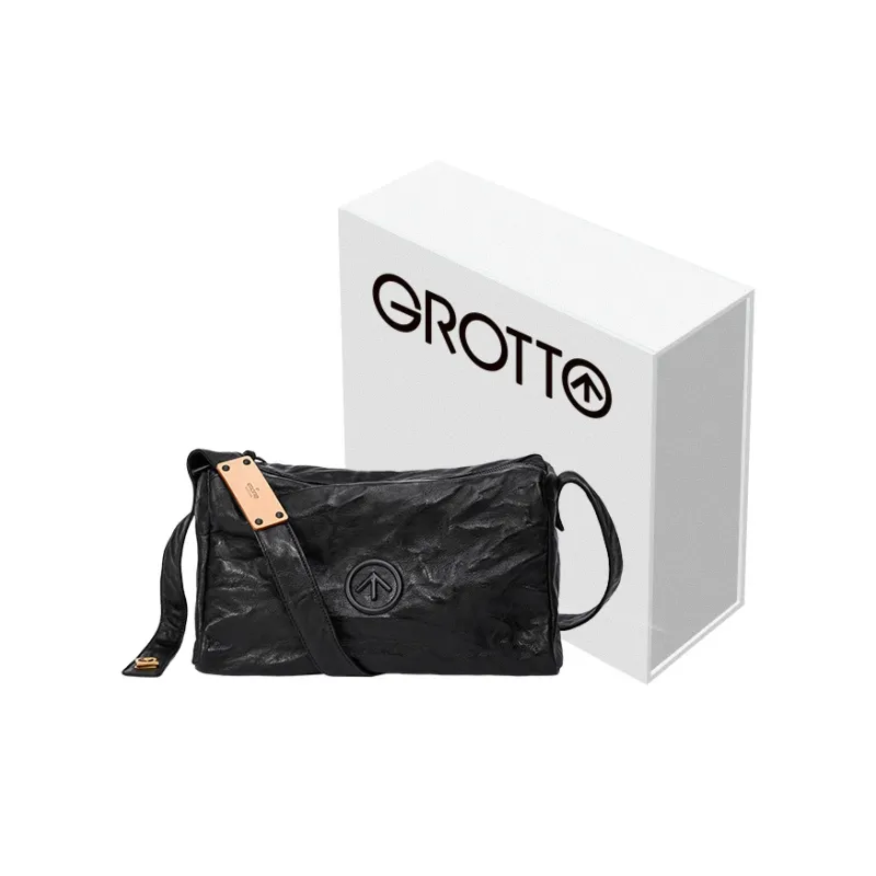 GROTTO Sheepskin Black Stone Bag Shoulder Bag Crossbody Bag Medium Size Unisex Black-4