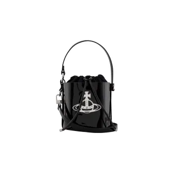Vivienne Westwood DAISY Cow Leather Bucket Bag, Shoulder Bag, Crossbody Bag, Handbag Small Size Women's Black