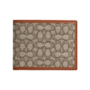 COACH Billfold Wallet Fabric With Calfskin Coin Purses Wallets Men's Gray & Brown
