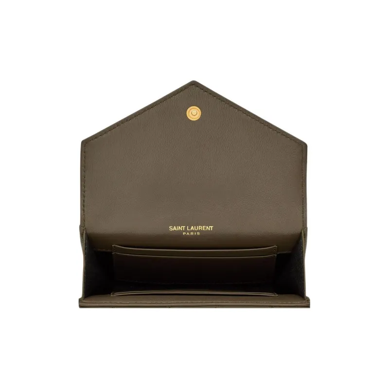 SAINT LAURENT CASSANDRE Sheepskin Card Holder, Wallet Trumpets Women's Army Green-3