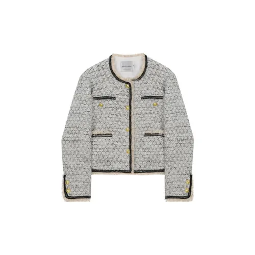 VEGA CHANG Cropped Coats Women's Heather Gray Tweed