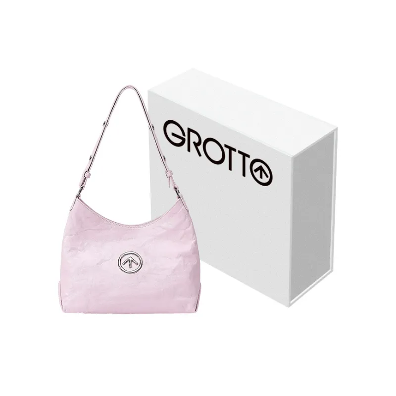 GROTTO Hobo Series Sheepskin One Shoulder Crossbody Soft Bag Regular Unisex Cherry Pink-0