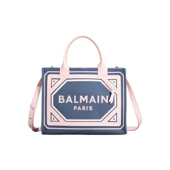 BALMAIN Canvas Leather Detail Tote Bag Shopping Bag Shoulder Bag Crossbody Bag Handbag Small Size Women's Rose Pink