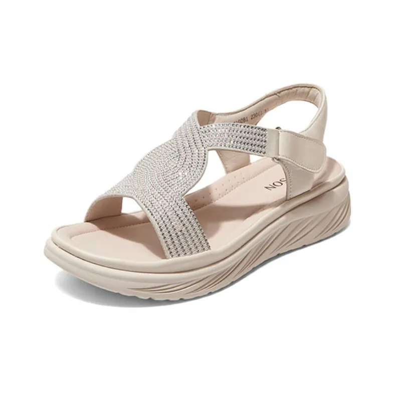 PT'SON Roman Sandals 3cm Women's Apricot, Silver-1