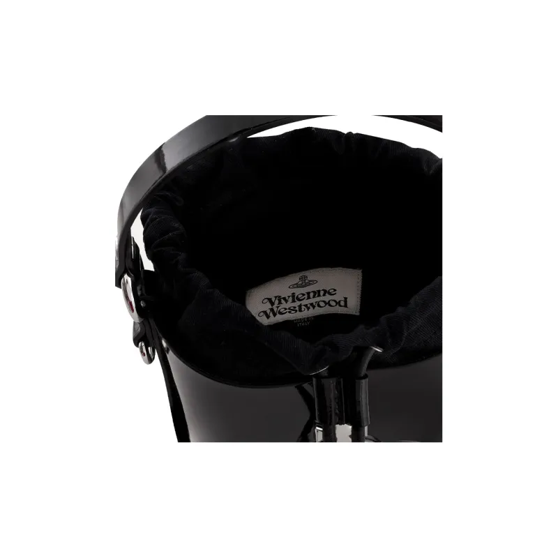 Vivienne Westwood DAISY Cow Leather Bucket Bag, Shoulder Bag, Crossbody Bag, Handbag Small Size Women's Black-3