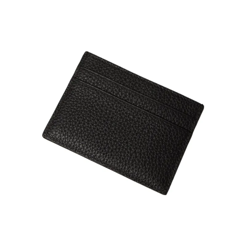 Valentino Vlogo Grain Calfskin Card Holder Men's Black-2