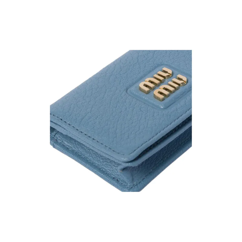 MIU MIU Leather Card Holder Women's Stardust Blue-3