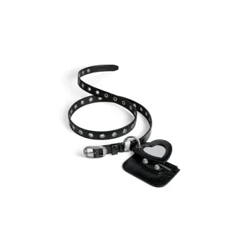Balenciaga LE CAGOLE Rhinestone Pendant Leather Belts Women's Black Width: 2.5CM