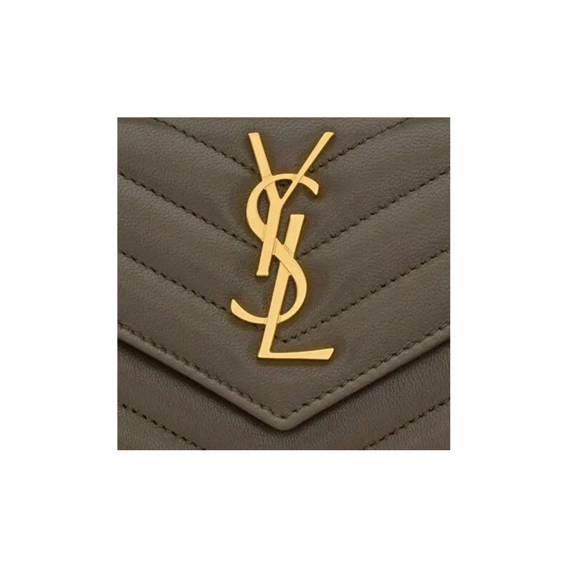 SAINT LAURENT CASSANDRE Sheepskin Card Holder, Wallet Trumpets Women's Army Green-4