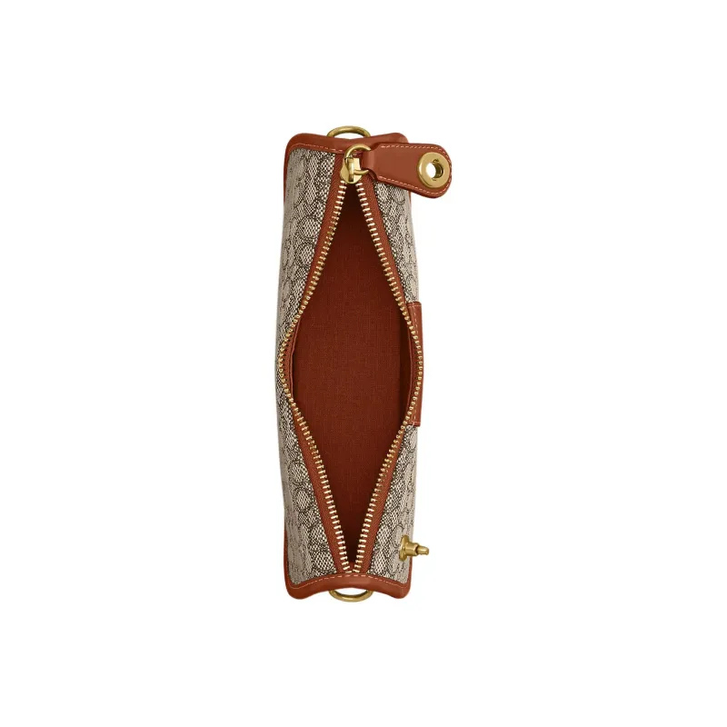 COACH Swinger Jacquard With Leather Saddle Bag Handbag, Shoulder Bag Women's Brown & Gray-4