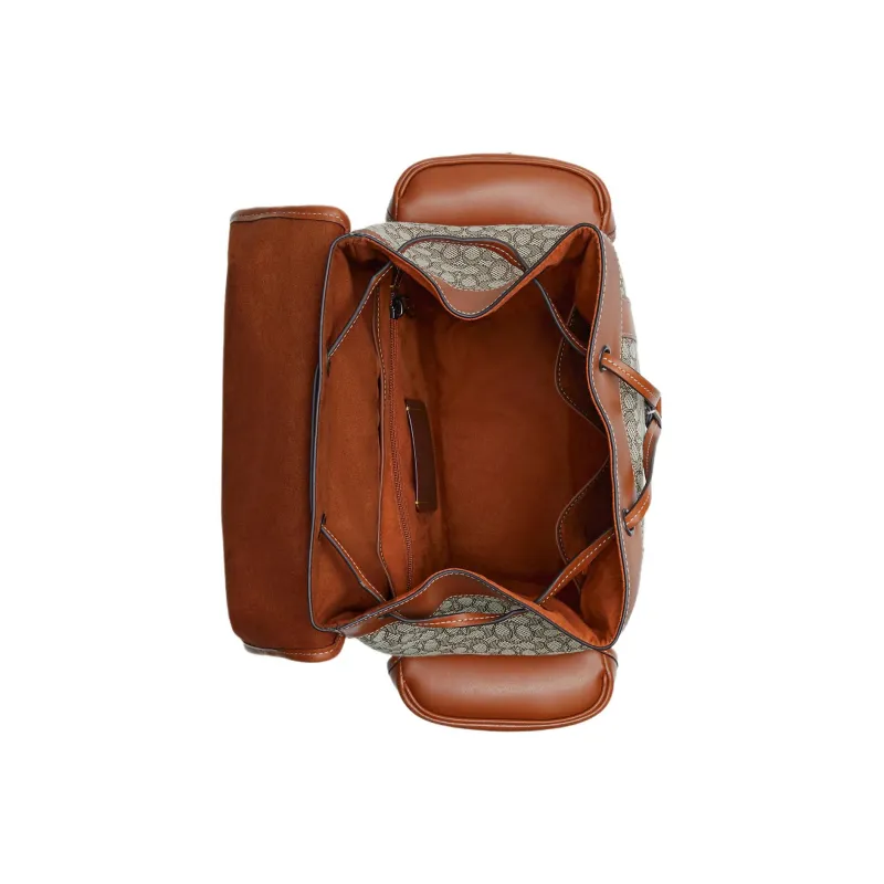 COACH Hitch Jacquard With Genuine Calfskin Backpack Large Size Men's Gray & Brown-3