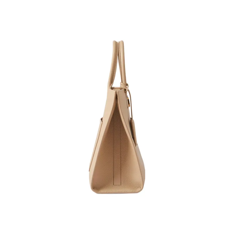 Burberry Calfskin Tote Bag Shopping Bag Handbag Small Size Women's Wheat Beige-1