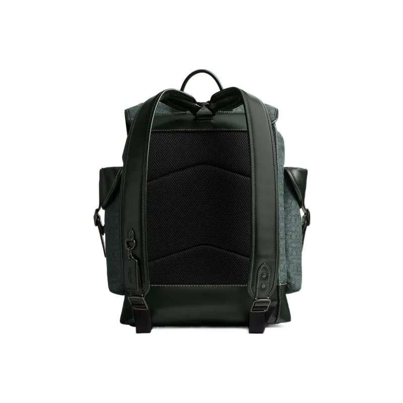 COACH Hitch Jacquard With Refined Calfskin Backpack Tubas Men's Green-2