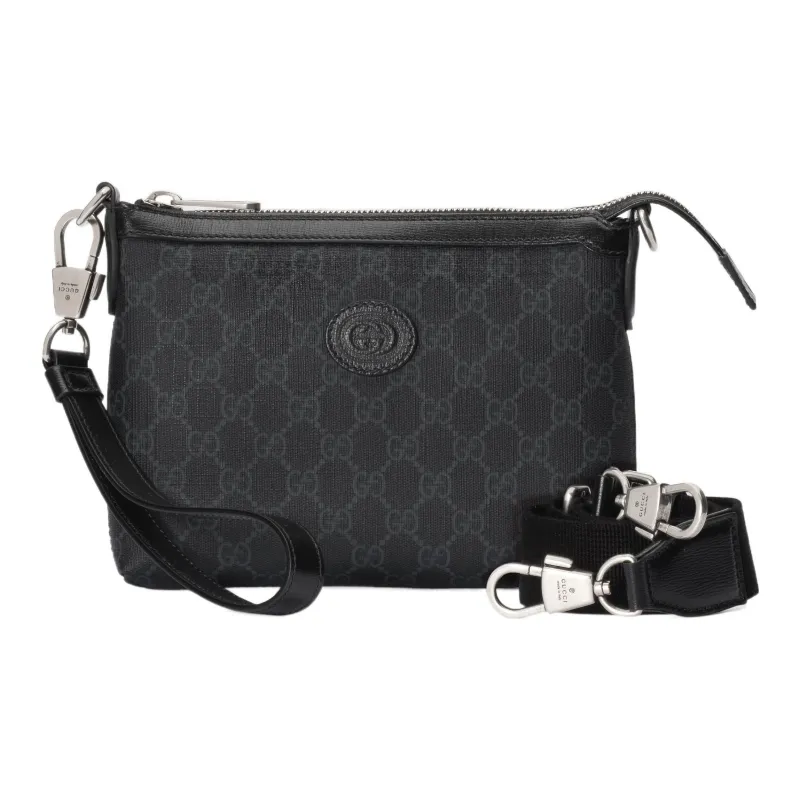GUCCI Canvas With Leather Canvas Bag Messenger Bag Shoulder Bag Crossbody Bag Men's Black-2