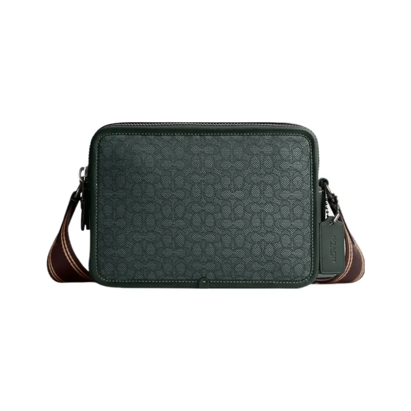 COACH Charter Jacquard With Calfskin Small Square Bag Camera Bag Shoulder Bag Crossbody Bag Medium Size Men's Green-0