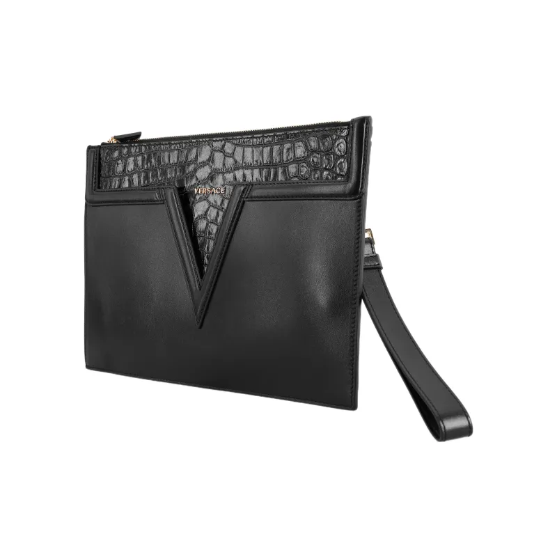 VERSACE Leather Clutch Regular Men's Black-1