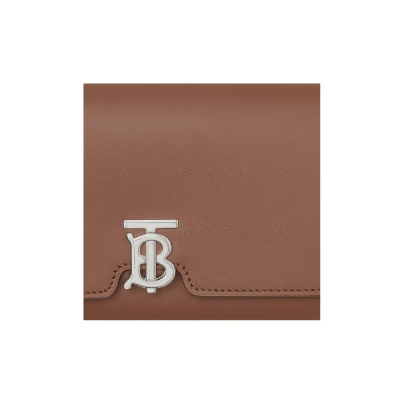Burberry Smooth Calf Leather Money Clip Card Holder Wallet Women's Malt Brown-4