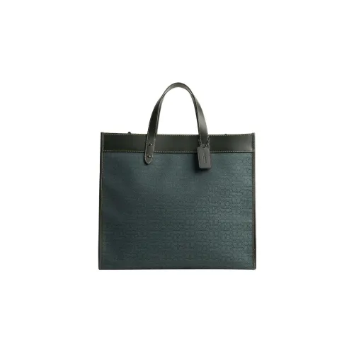 COACH Field Fabric With Calfskin Tote Canvas Bag Shopping Bag Shoulder Bag Crossbody Bag Handbag Large Size Men's Green
