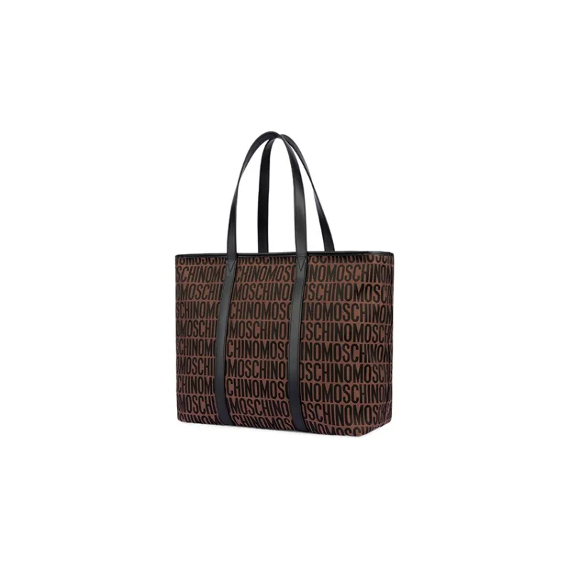 MOSCHINO Cotton Blended With Polyester Tote Bag Shopping Bag Handbag Shoulder Bag Women's Brown/Black-1