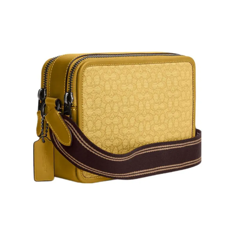 COACH Charter Jacquard With Calfskin Small Square Bag Camera Bag Shoulder Bag Crossbody Bag Medium Size Men's Yellow-1