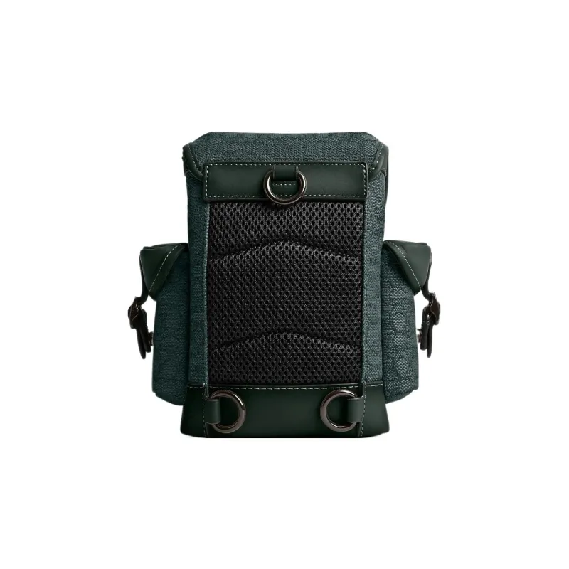 COACH Hitch Jacquard With Calfskin One Shoulder Crossbody Bag, Sling Bag Mini Men's Green-2
