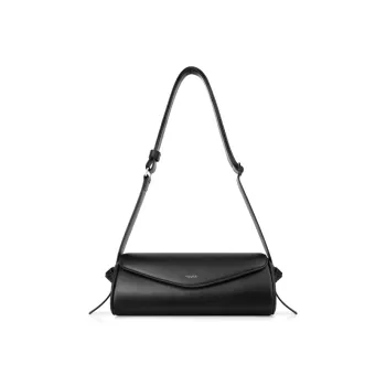 INJOYLIFE Cow Leather Cylinder Bag Shoulder Bag Crossbody Bag Small Size Women's Black