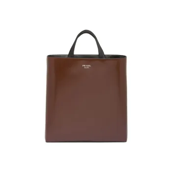 PRADA Leather Tote Bag Shopping Bag Handbag Men's Brown