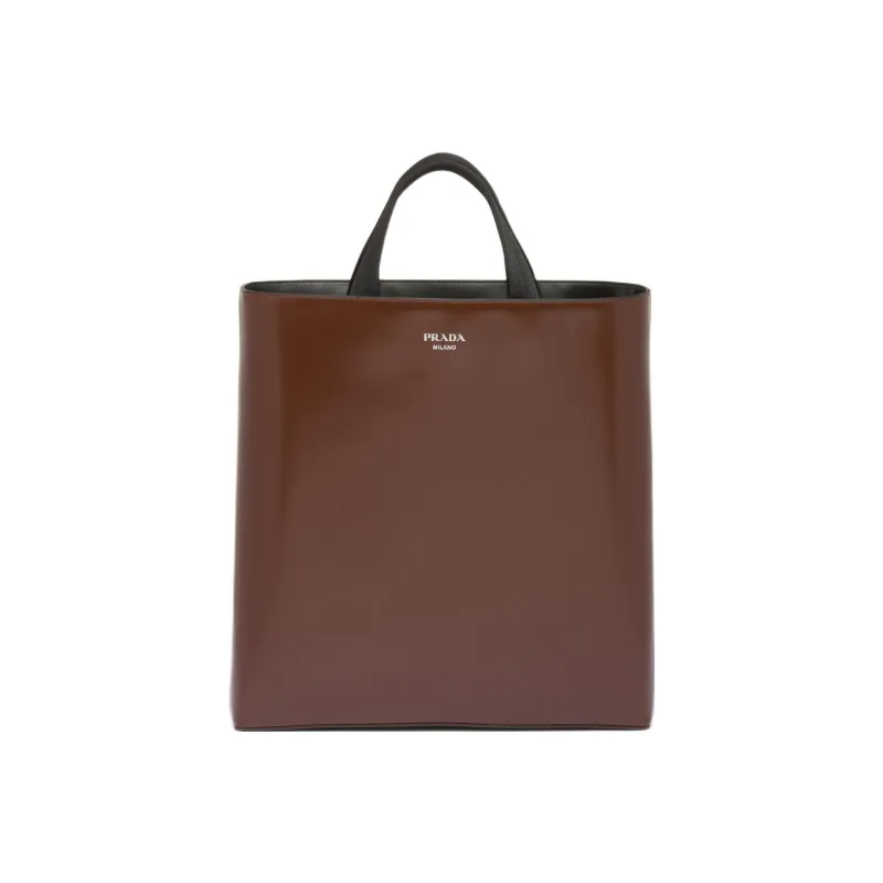 PRADA Leather Tote Bag Shopping Bag Handbag Men's Brown-0