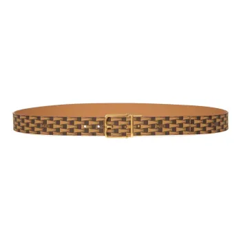 BALLY Triangle Flag Print Pin Buckle Leather Belts Men's Brown 3.5cm