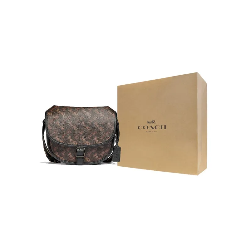 COACH Canvas, Leather Shoulder Bag, Crossbody Bag Medium Size Men's Black Copper/Truffle Brown Color-5