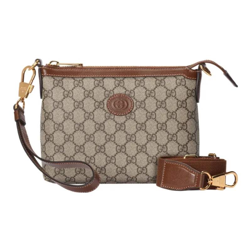 GUCCI Canvas With Leather Canvas Bag Messenger Bag Shoulder Bag Crossbody Bag Men's Brown-2