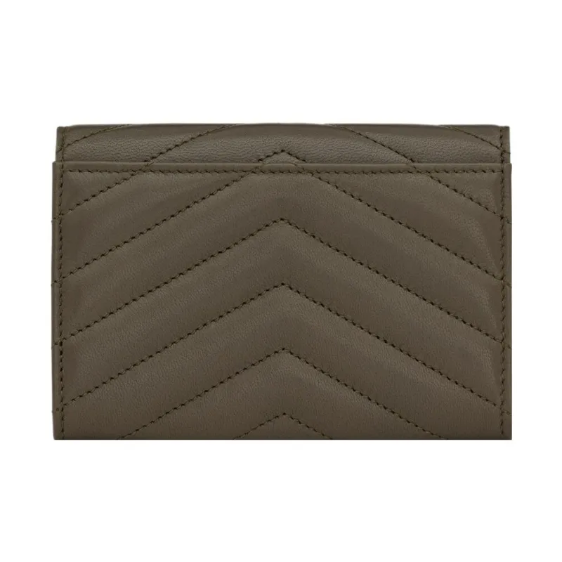 SAINT LAURENT CASSANDRE Sheepskin Card Holder, Wallet Trumpets Women's Army Green-2