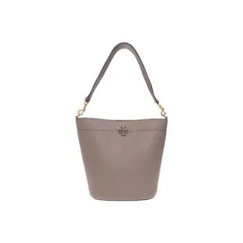 TORY BURCH McGraw Litchi Grain Leather Bucket Bag Portable Crossbody Bag Shoulder Bag Women's Silver Maple