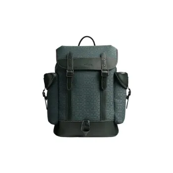 COACH Hitch Jacquard With Refined Calfskin Backpack Tubas Men's Green