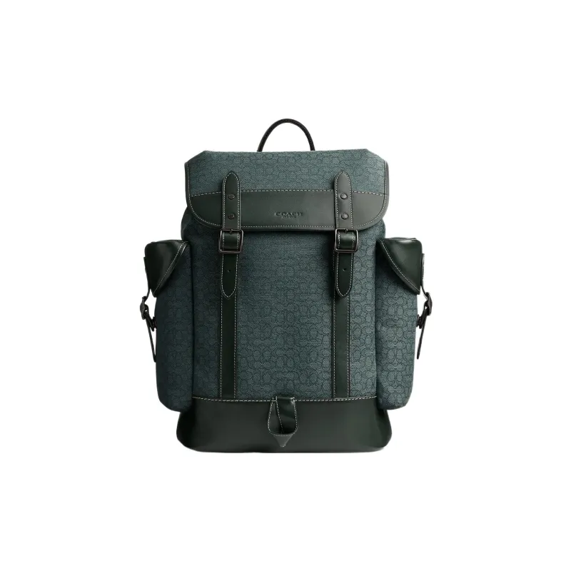 COACH Hitch Jacquard With Refined Calfskin Backpack Tubas Men's Green-0